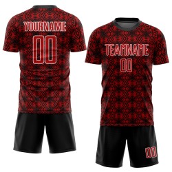 Red Uniform Jersey Custom Soccer Black-White Shapes Sublimation Geometric Red Uniform Jersey Custom Soccer Black-White Shapes Sublimation Geometric