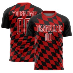 Black Print Soccer Custom Rhombus Sublimation Red-White Uniform Jersey