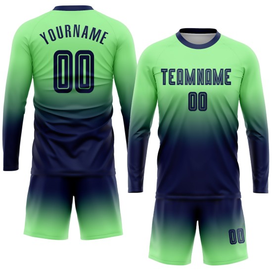 Fashion Jersey Soccer Fade Uniform Sublimation Green Long Navy Pea Sleeve Custom