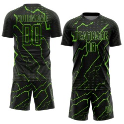 Custom Aurora Black Sublimation Jersey Green Uniform Lightning Soccer Custom Aurora Black Sublimation Jersey Green Uniform Lightning Soccer