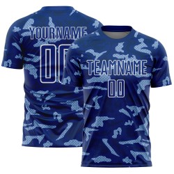 White Shapes Sublimation Custom Jersey Royal Geometric Uniform Soccer