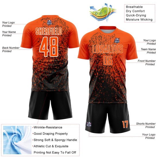 Art Jersey Sublimation Orange Soccer Uniform Fragment Abstract Custom Black-White