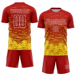 Jersey Soccer Sublimation Line Red Custom Light Uniform Yellow-White Jersey Soccer Sublimation Line Red Custom Light Uniform Yellow-White