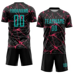 Soccer Jersey Custom Black Aqua-Neon Sublimation Pink Uniform Soccer Jersey Custom Black Aqua-Neon Sublimation Pink Uniform