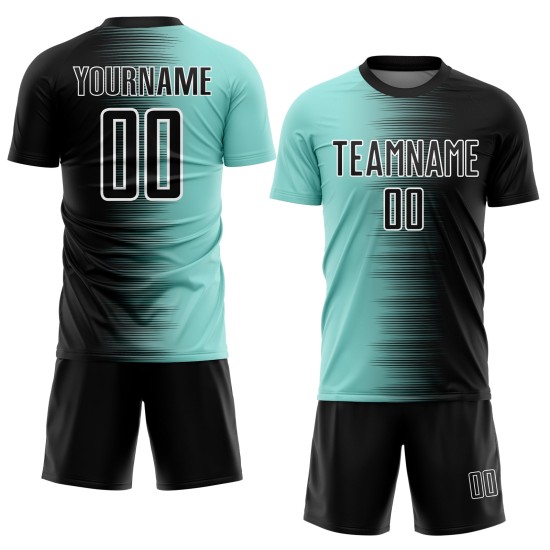 Gradient Custom Jersey Ice Line Soccer Black Blue-White Uniform Sublimation