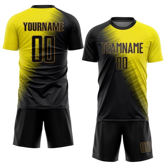 Soccer Sublimation Uniform Custom Black-Old Gold Gold Jersey