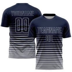 Custom Pinstripe Sublimation Navy Gray Uniform Jersey Fade Soccer Fashion