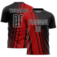 Black-White Soccer Custom Uniform Red Jersey Lines Sublimation