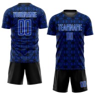 Black-White Thunder Custom Soccer Geometric Uniform Shapes Sublimation Blue Jersey Black-White Thunder Custom Soccer Geometric Uniform Shapes Sublimation Blue Jersey