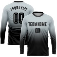 Fade Sublimation Long Black Silver Uniform Jersey Fashion Sleeve Soccer Custom