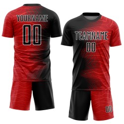 Red Soccer Sublimation Uniform Black-White Jersey Arrow Gradient Custom Red Soccer Sublimation Uniform Black-White Jersey Arrow Gradient Custom
