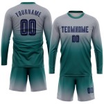 Jersey Sublimation Long Fade Uniform Navy-Teal Custom Sleeve Gray Soccer Fashion