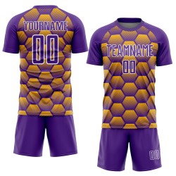 Pattern Gold-White Custom Jersey Purple Sublimation Uniform Hexagons Soccer Pattern Gold-White Custom Jersey Purple Sublimation Uniform Hexagons Soccer
