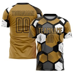 Custom Sublimation Jersey Gold Soccer Black-White Old Uniform