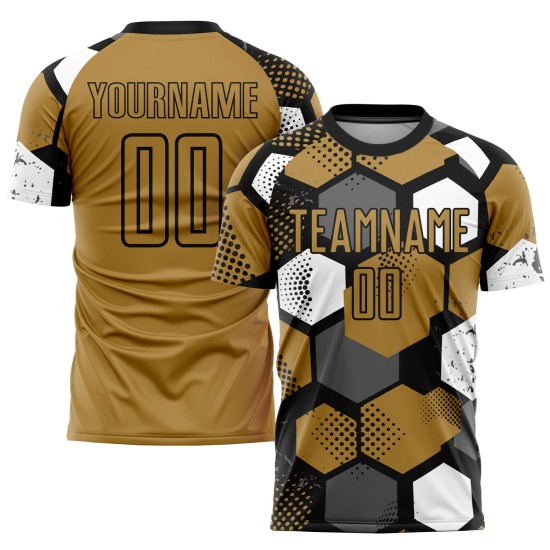 Custom Sublimation Jersey Gold Soccer Black-White Old Uniform Custom Sublimation Jersey Gold Soccer Black-White Old Uniform