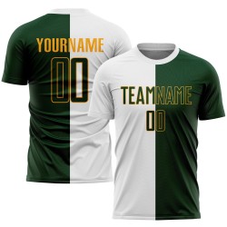 Green-Gold Split Soccer White Sublimation Uniform Fashion Jersey Custom