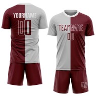 Custom Gray Split Fashion Sublimation Crimson-White Jersey Uniform Soccer Custom Gray Split Fashion Sublimation Crimson-White Jersey Uniform Soccer