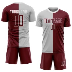 Custom Gray Split Fashion Sublimation Crimson-White Jersey Uniform Soccer Custom Gray Split Fashion Sublimation Crimson-White Jersey Uniform Soccer