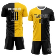 Black-White Custom Sublimation Fashion Split Uniform Jersey Soccer Gold Black-White Custom Sublimation Fashion Split Uniform Jersey Soccer Gold