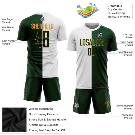 Green-Gold Split Soccer White Sublimation Uniform Fashion Jersey Custom Green-Gold Split Soccer White Sublimation Uniform Fashion Jersey Custom