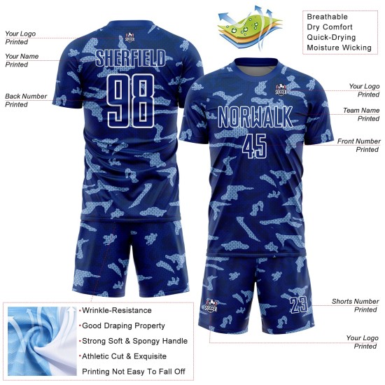 White Shapes Sublimation Custom Jersey Royal Geometric Uniform Soccer