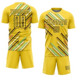 Soccer Black Jersey Yellow Uniform Custom Sublimation Lines Soccer Black Jersey Yellow Uniform Custom Sublimation Lines