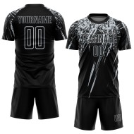 Custom Sublimation Silver Soccer Jersey Uniform Black Custom Sublimation Silver Soccer Jersey Uniform Black