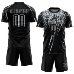Custom Sublimation Silver Soccer Jersey Uniform Black Custom Sublimation Silver Soccer Jersey Uniform Black