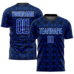 Black-White Thunder Custom Soccer Geometric Uniform Shapes Sublimation Blue Jersey