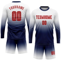 Red-Navy Fade Uniform Sleeve Fashion White Soccer Long Sublimation Jersey Custom Red-Navy Fade Uniform Sleeve Fashion White Soccer Long Sublimation Jersey Custom