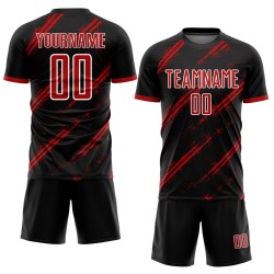 Jersey Sublimation Black Soccer Uniform Red-White Custom Jersey Sublimation Black Soccer Uniform Red-White Custom