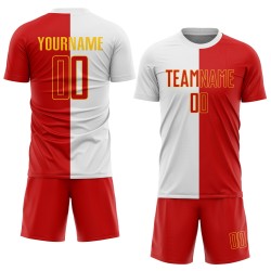 Split Soccer Fashion Jersey Red-Gold Sublimation White Uniform Custom Split Soccer Fashion Jersey Red-Gold Sublimation White Uniform Custom